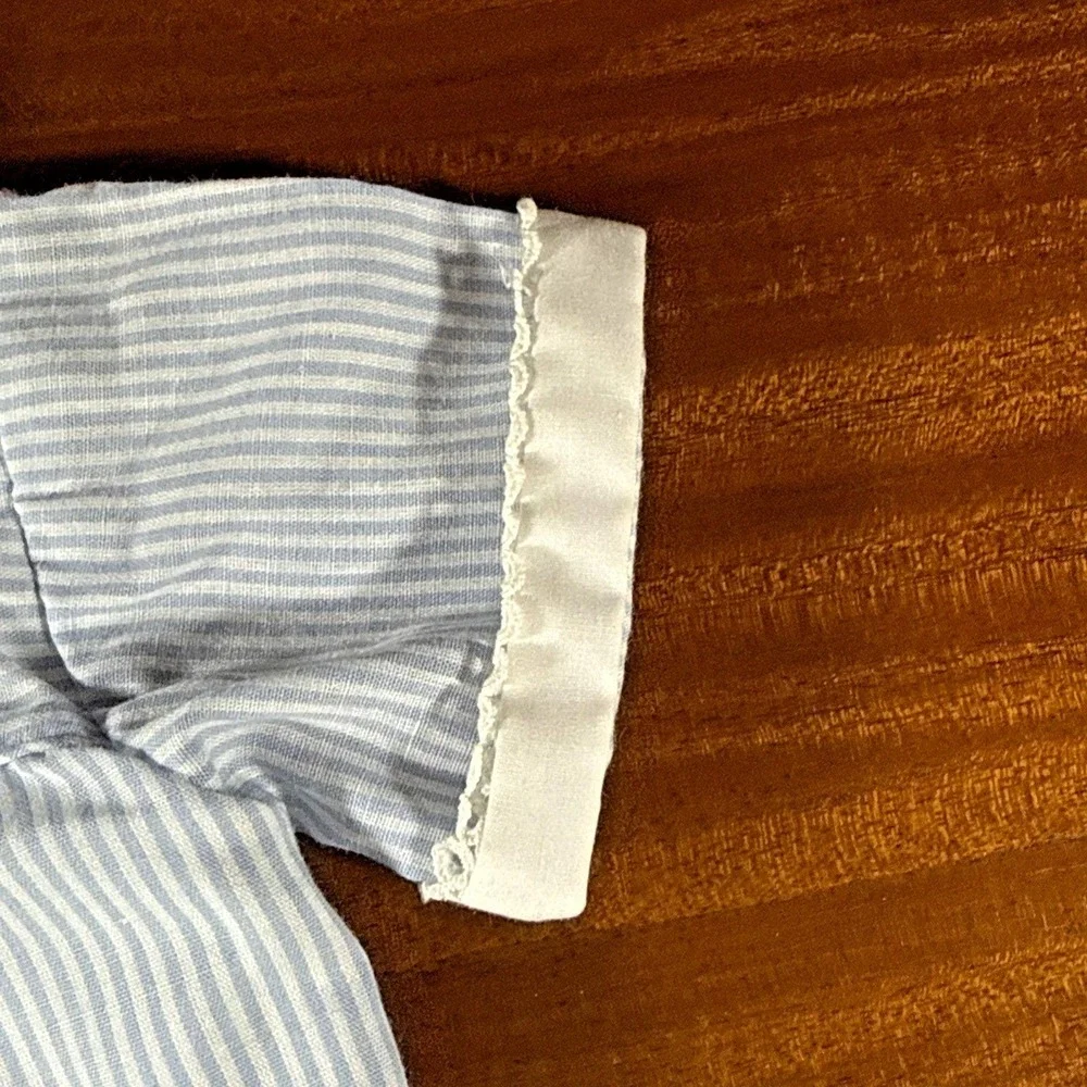 Vintage Jayne Copeland Baby Boy Romper 6M Blue Pinstripe Balloon Peter Pan Colla